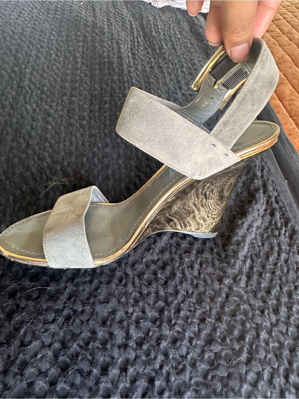 Louis Vuitton Gray Suede Strappy Heeled Sandals - Picture 2 of 6